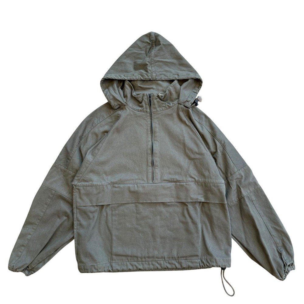 mnml Mens Olive Green Cotton Canvas Quarter Zip Anorak Hooded Jacket Small